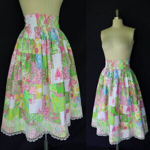 Rare custom Lilly Pulizer midi dress swing full skirt patchwork vintage lace